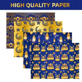 12 Sheets of Ramadan Wrapping Paper, Birthday Wrapping Paper, 4 Types of Wrapping Paper Sheets for Children, Holiday, Birthday Wrapping Paper 50 x 68 cm (Blue)