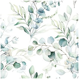 HAOKHOME Peel and Stick Wallpaper Boho Green/White Eucalyptus Leaf Floral Wall Mural Home Nursery Decor Renter Friendly Wallpaper 17.3in x 19.6ft