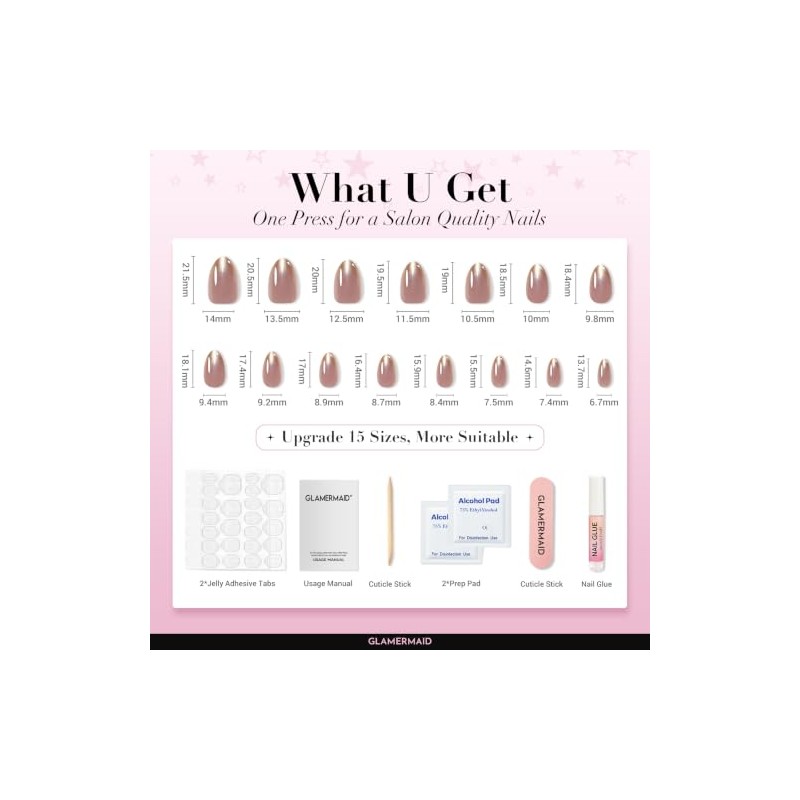GLAMERMAID Uñas postizas de gel suave y brillante estilo francés
