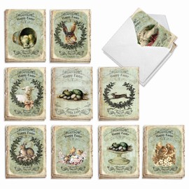 The Best Card Company 20 Assorted Easter Notecards Box Set 4 x 5.12 Inch with Envelopes (10 Designs, 2 Each) Springtime in Paris AM10426EAG-B2x10