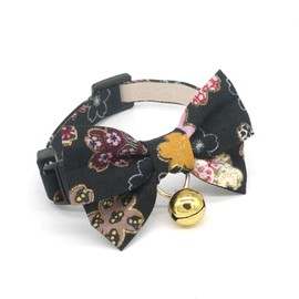 PetSoKoo Double Bowtie Cat Collar With Bell.Colorful Sakura Kimono Style.100% Cotton.Safety Breakaway.Light Weight,Soft,Durable.