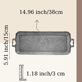 Vintage Handmade Long Metal Tray - Ideal for Kitchen and Dining Presentation, Multi-Purpose Serving Tray, Aesthetic and Durable Design, Suitable for Tea and Coffee Service (Sılver)