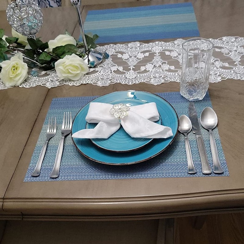 HeloHo Blue Placemats Set of 6,Stain-Resistant Kitchen Table Mats Washable