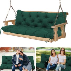 2 Seat Swing Cushion Replacement Waterproof Porch Swing Cushions with Backrest and Ties Thicken 5" Outdoor Swing Cushions for Outdoor Furniture Patio Bench Garden Backyard (Dark Green 48x40X5 inches)