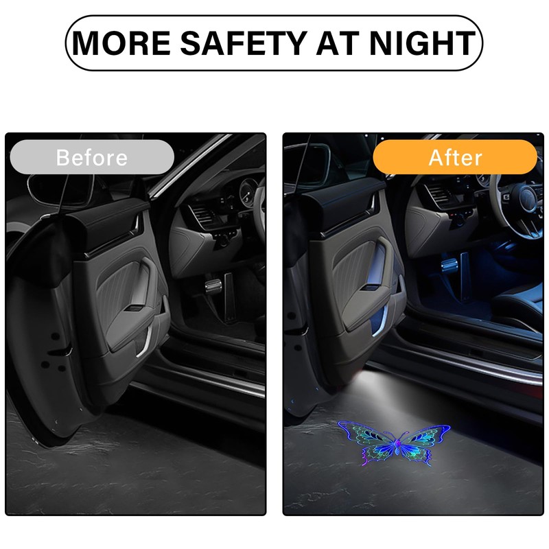 Car Door Lights Projector, 2PCS Butterfly Car Door Projector Lights