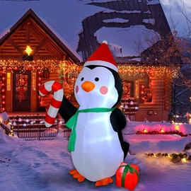 MorTime 7.5 FT Christmas Inflatable Penguin, Blow up Lighted Xmas Yard Decor with LED Lights for Christmas Outdoor Yard Party Shopping Mall Decorations