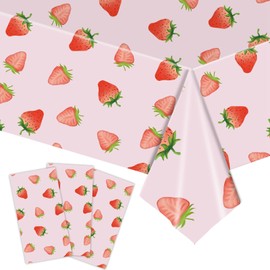 MaitianGuyou - Mantel de fresa rectangular de plástico desechable, 54 x 108 pulgadas, para niños, niñas, fresa, baby shower, decoración de fiesta en interiores y exteriores (3 piezas)