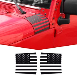 JeCar Cowl Armor Body Decals American Flag Vinyl Stickers Compatible with Jeep Wrangler JK JKU 2007-2018, Black