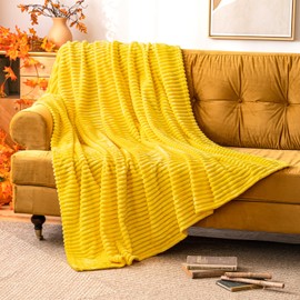 MIULEE Flannel Fleece Throw Blankets Soft Warm Comfortable Throws for Sofa Corduroy Fluffy Blanket Bed Throw for Bedroom Couch Travel Kids Bedroom Accessories 50x60Inch Lemon Yellow