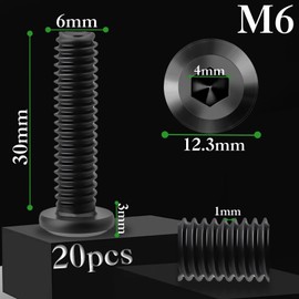 Pack of 20 M6 x 30 mm Flat Head Screws Hexagon Socket Stainless Steel A2 V2A Black M6 Screws Flat Head Full Thread Stainless Steel Screws with Allen Key for Household Appliances Industrial Machines