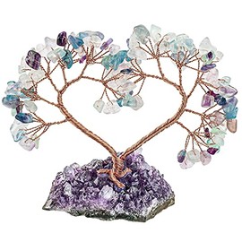 Nupuyai Nupuyai Glcksbaum Dekoration Figuren Liebesbaum Herzform Schreibtisch Dekoration Feng Shui Geldbaum aus Quarz Kristall und Amethyst Druse