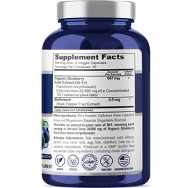 NusaPure Blueberry Concentrate 30:1 Extract, 667 mg Equivalent to 20,000 mg 180 Veg Caps Suitable for Vegetarian, Vegan, Non-GMO