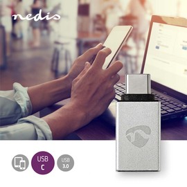 NEDIS USB Adapter | USB 3.2 Gen 1 | USB-C Male | USB-A Female | 5 Gbps | Nickel-Plated | Silver | Packaging with Display Window