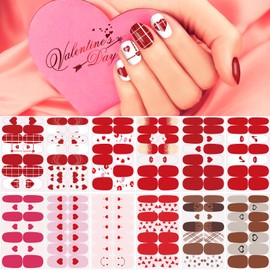 12 Sheets Valentine's Day Nail Wraps Full Stickers Nail Polish Strips, DIY Self-Adhesive Nail Art Decals Heart Kiss Love Pattern Valentine Party Decor with 2 Piece Nail Files (168 Pieces)