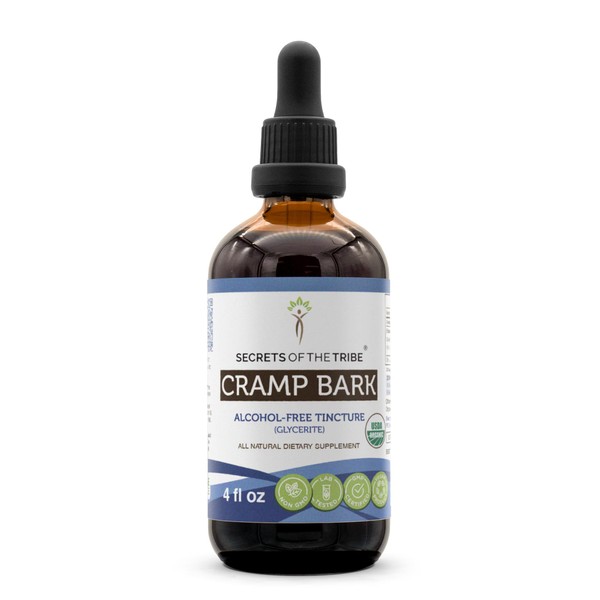 Secrets of the Tribe Cramp Bark USDA Organic | Alcohol-Free Extract, High-Potency Herbal Drops | Made from 100% Certified Organic Cramp Bark (Viburnum Opulus) Dried Bark 4 Oz