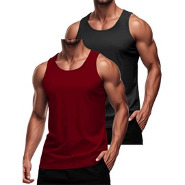 TRFIC Men's Workout Tank Top 2 Pack Casual Soft Sleeveless Gym Muscle Shirts Bodybuilding Tee Red
