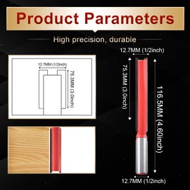 KATUR Long Straight Router Bit, Flush Trim Pattern Router Bit with 1/2 Inch Shank, Woodworking Milling Cutter (1/2" Shank, 1/2" Width, 3" Depth)