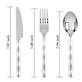 Lullaby 200PCS Silver Plastic Silverware, High End Disposable Cutlery with Square Handle Design Include 100 Forks, 50 Spoons, 50 Knives, Elegant Silverware for Wedding, Party, Gathering and Daily Use