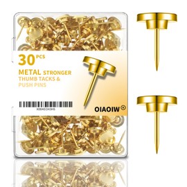 30 PCS Metal Gold Push Pins for Wall Clear Thumb Tacks for Walls Flat thumbtacks Push pin for Bulletin Board Shadow Box Display Thumbtack for Cork Board (Gold)