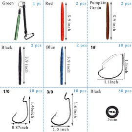 Wacky Worm Tool Wacky Worm Kits with Rig Tool Wacky Rig O-Rings Wacky Worm Hooks Soft Stick Worm Baits Fishing Accessories Set Tackle Box 70PCS