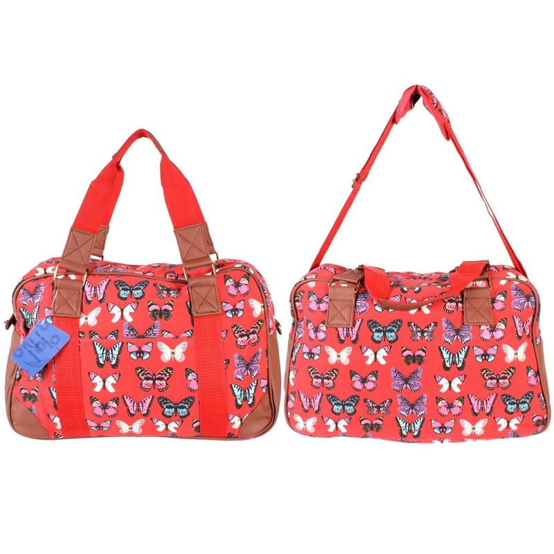 Butterfly patterned ladies women colourful canvas holdall bag Luggage shoulder