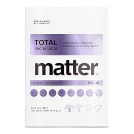 Matter Total Beauty, Proteína Vegana con Probióticos y Enzimas BioCore®, Ceramidas Myoceram® y Ácido Hialurónico, Apoya Piel y Digestión, Caja 12 Sobres Mix Sabores