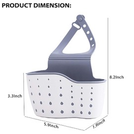 Kitchen Sink Caddy - Silicone Plastic Soap Sponge Holder - BPA-free Rack - Faucet Caddy with Drain Holes for Drying - Adjustable Hanging Strap (White)