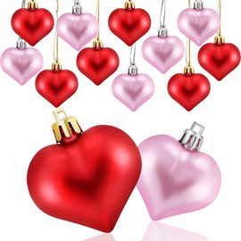 Frienda Heart Shaped Tree Baubles Glitter Matt Valentine Acrylic Heart Ornaments, 1.77 x 1.96 Inch/ 4.5 x 5 cm (24, Red, Pink)