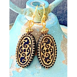 Vintage Etched black gold Bead Earrings Light Weight, Fun To Wear. Jewelry Earrings for Women #3298FE492