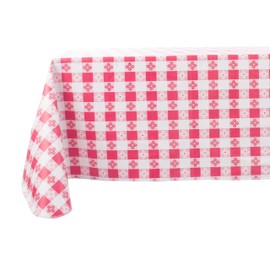Yourtablecloth Checkered Vinyl Tablecloth with Flannel Backing for Restaurants, Picnics, Bistros, Indoor and Outdoor Dining (Red and White, 52x52 Square)