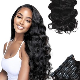 SIYUSI Body Wave Clip In Extensions, Luxurious Thickness, Premium Brazilian Remy Hair Clip Ins, Invisible & Scalp-Friendly, Natural Black Color, 4.23oz, 7Pcs (18 Inch)
