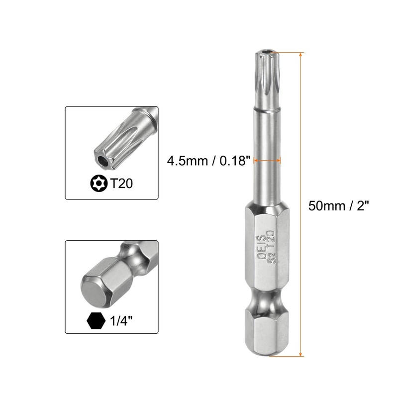 sourcing map 10pcs T20 Security Torx Bit 1/4" Hex Shank