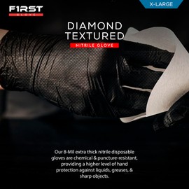 First Glove Heavy Duty Disposable Gloves - 8 Mil Thick Black Nitrile Gloves, Industrial with Raised Diamond Textured, Latex-Free and Tear-Resistant - 100 Ct. (Small)