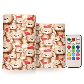 Kcldeci Flickering Flameless Candles, Cartoon Lovely Teddy Bear Toy Realistic LED Candles with Remote and Timer, Set of 2 Battery Operated Candles for Valentines Home Wedding Birthday Decoration