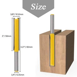 Mesee Set of 2 Pieces Extra Long Straight Router Bit Set, 1/4-Inch Shank Double Flute Straight Grooving Bits Trimming Cutter Woodworking Milling Tools with 2" & 3" Cutting Height