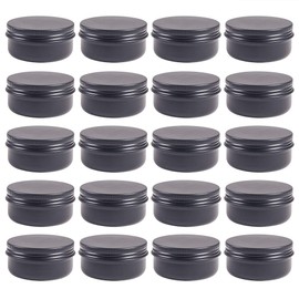 BENECREAT Set of 20, 1.7 fl oz (50 ml) Aluminum Tin Cans, Aluminum Screw Cap Cans, Divided Containers, Refill Containers, Cream Case, Cosmetics, Cream, Storage Box for Small Items, Black