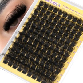 Yawamica Fluffy Lash Clusters Mega Volume Eyelash Clusters 12-25mm Long Thick Cluster Eyelash Extensions Wispy Individual Lashes D Curl Cluster Lashes for Instant Dramatic Lash Extension (DIY at Home)
