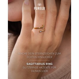 Purelei® Star Sign Ring, Waterproof Women's Ring Made of Durable Stainless Steel, Adjustable Rings from Size 50 to 60, Fashion Jewellery for Your Individual Look, Stainless Steel