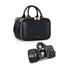 Prite Makeup Bag Cosmetic Bag Large Capacity Side Openings Travel Waterproof Portable Toiletry Bag with Handle and Multi Compartments