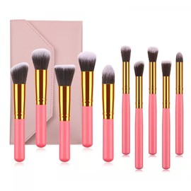 GRTUFOBA Makeup Brushes Set of 10 Pieces with Makeup Pouch, Cosmetic Brush, Wooden Handle, High Quality Fiber Bristles, Ultra Soft, Multi-functional, Makeup Set, Eye Shadow Brush, Concealer Brush,