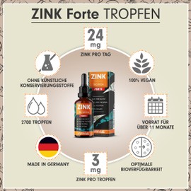 Zinc Drops Forte 2 x 100 ml - 5400 Drops Extra High Dose with 3 mg Zinc per Drop of Zinc Sulphate (Ionic Zinc) - Very Economical (670 Applications) - High Bioavailability, Alcohol-Free, Vegan