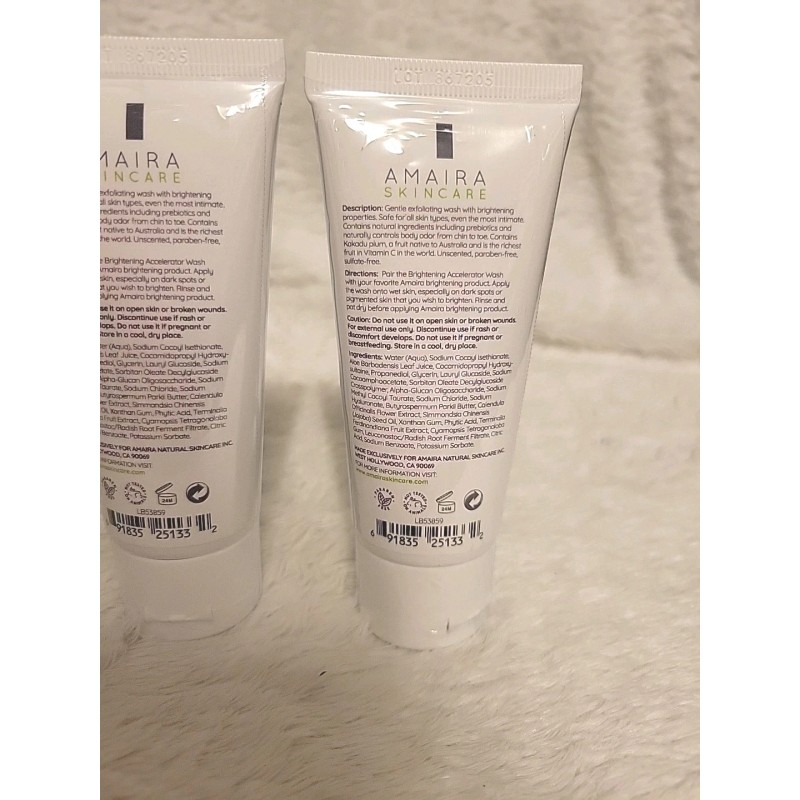Amaira Skincare BRIGHTENING ACCELERATOR WASH 2Pk. 2oz/60ml ea. Sealed Free
