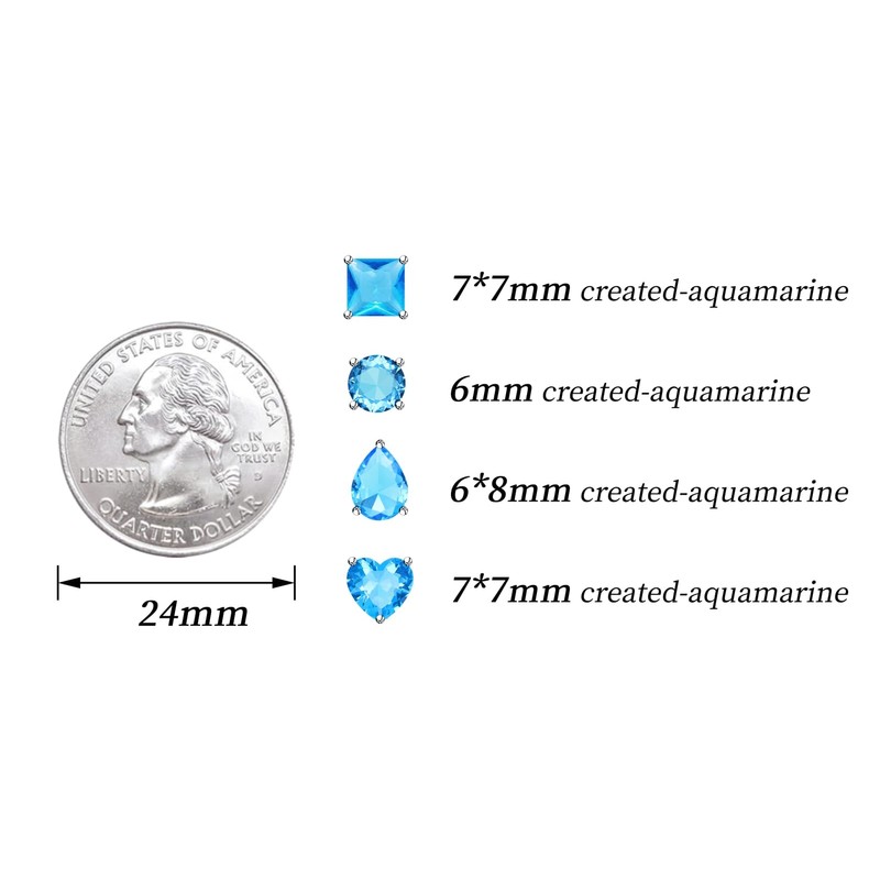 GZWHD Sky Blue Aquamarine Stud Earrings for Women Square Round