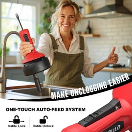 POPULO Drain Auger, Auto Feed Plumbing Snake Clog Remover for Unclog Sink Drain 3/4"-2" Pipe, 16 Ft Snake Hair Drain Clog Remover Cleaner Tools Manually or Powered for Shower, Bathtub, Kitchen, Sink