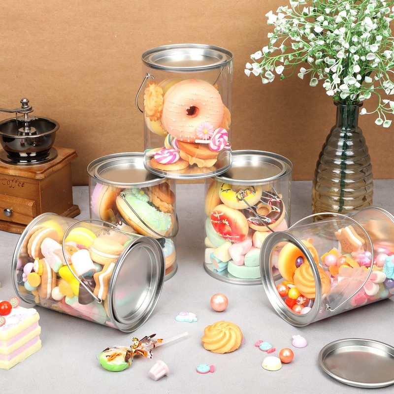 Yalikop 4 Pack Clear Paint Cans with Metal Lids, Plastic