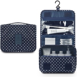 Mossio Hanging Toiletry Bag - Large Cosmetic Makeup Travel Organizer for Men & Women with Sturdy Hook (Polka Dot)