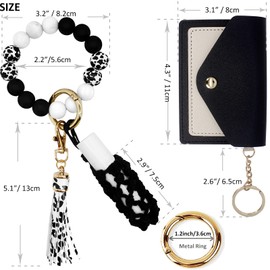 BIHRTC Silicone Beaded Bangle Key Chain Wallet Keychain Bracelet Wristlet with Wallet Card Holder Pocket Net Chapstick Holder Tassel Keychain Bangle Key Ring for Women Girls Keyring