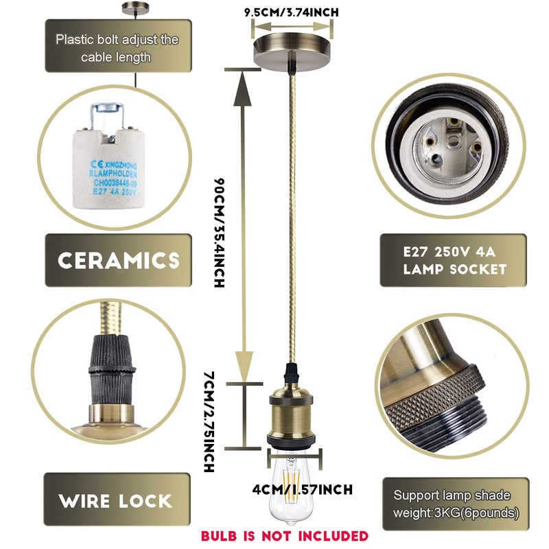 MIKOWEN E27 Vintage Ceiling Pendant Light Fitting Modern Retro Industrial