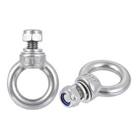 sourcing map Lifting Eye Bolt M8 x 14mm Male Thread with Hex Screw Nut Gasket Flat Washer for Hanging Securing Chain Wire Rope, 304 Stainless Steel, 2 Sets