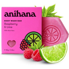 Anihana Barra De Gel De Baño Con Aceite De Coco Y Aloe Vera, Sin Jabón, Hidratante, Suave Y Delicada Para El Cuidado De La Piel, Aroma Refrescante A Frambuesa Y Lima, 2,8 Onzas (Paquete De 1)